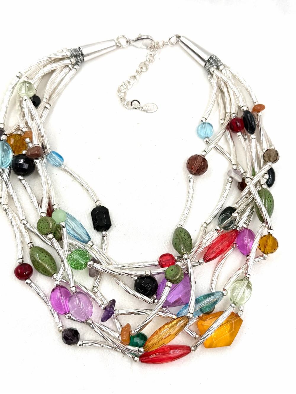 Linea by Louis Dell’Olio Silver Beaded Mardi Gras Necklace Multi Strand